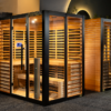 OBNOVA 4-5 PERSON SAUNA showcasing the red cedar and titanium frame with front and side glass